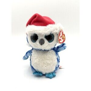 Rare 2014 Retired 6" ICICLES‎ the OWL w/ Santa Hat TY Beanie Boos Christmas